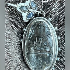 one of a kind hand crafted Guanyin carved quartz moonstone treasure box pendant